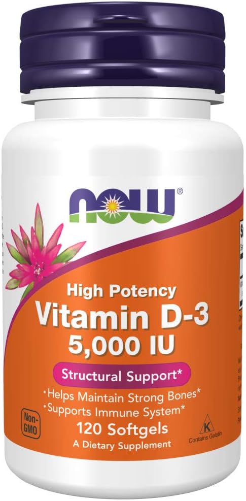 Vitamin D-3 5,000 IU, High Potency, Structural Support, 240 Softgels- NOW