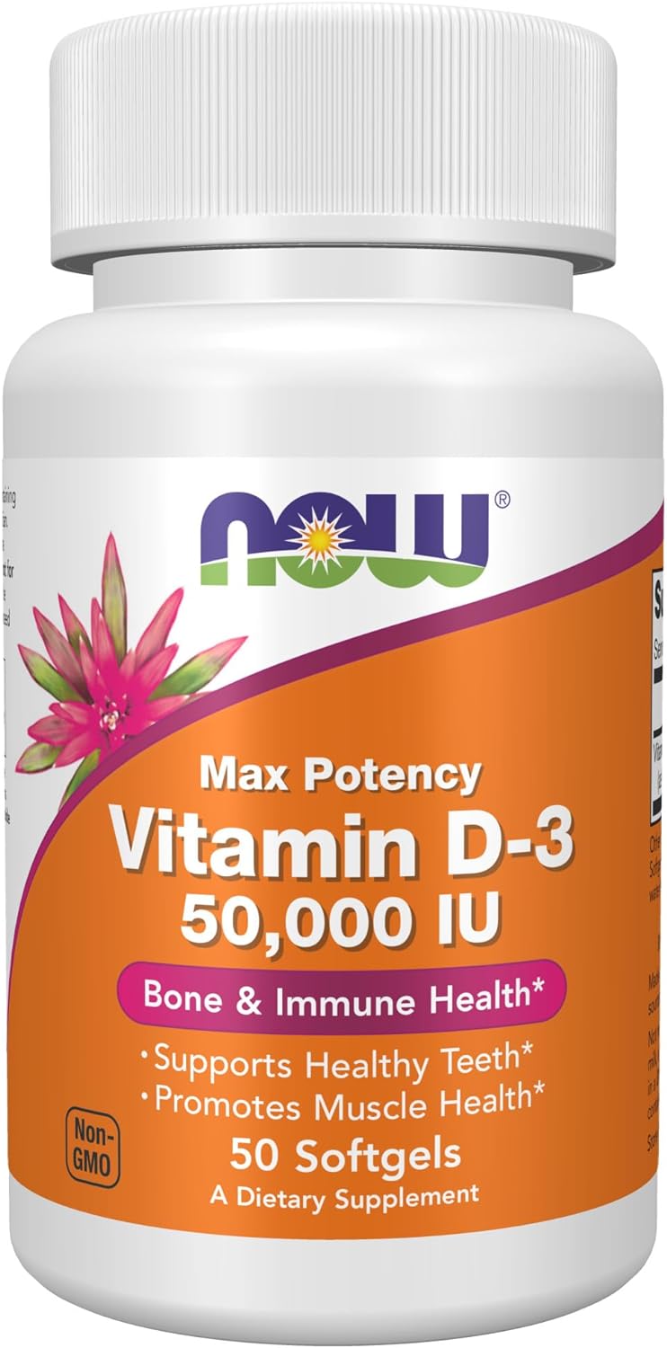 Vitamin D-3 5,000 IU, High Potency, Structural Support, 240 Softgels- NOW