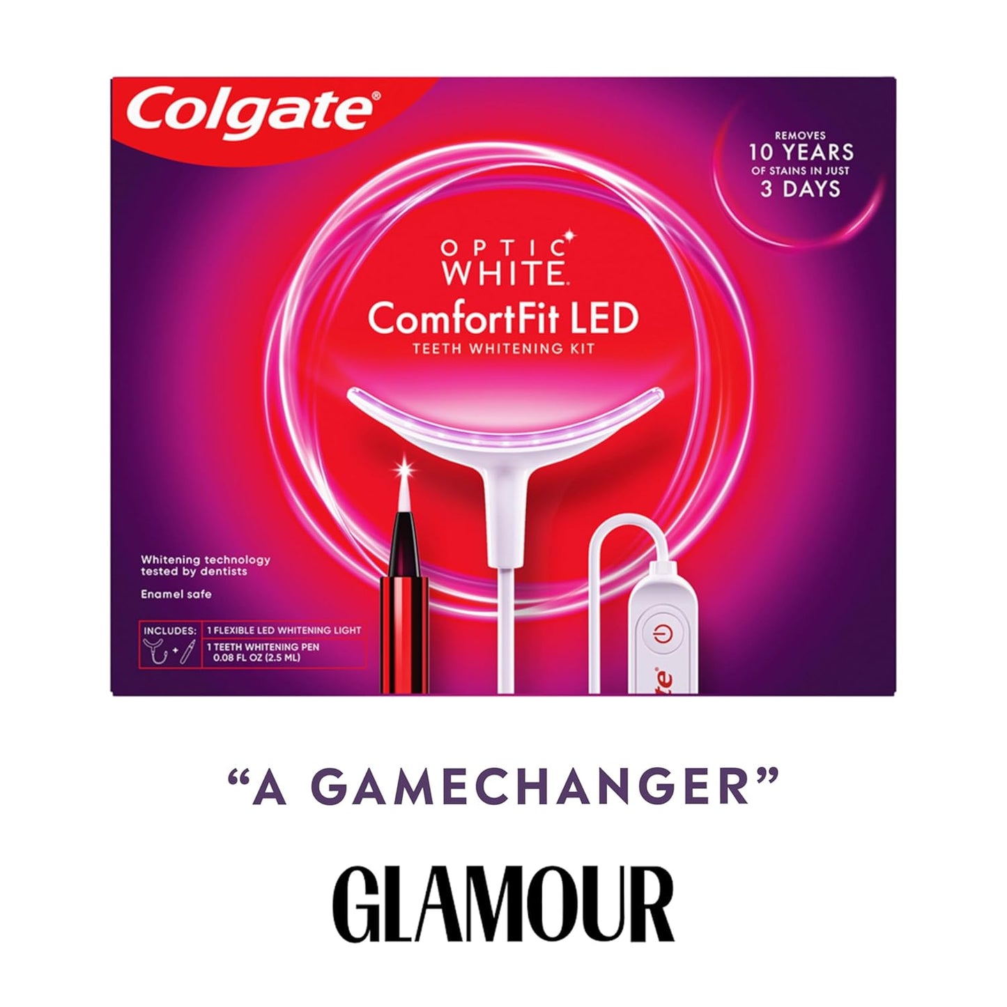 White ComfortFit Teeth Whitening Kit with LED Light and Whitening Pen - Colgate