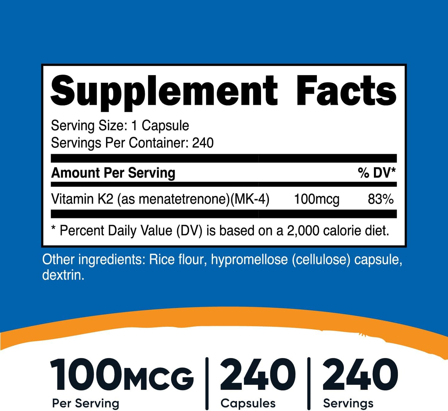 Nutricost Vitamin K2 (MK4) 240 Capsulas (100mcg) - NUTRICOST