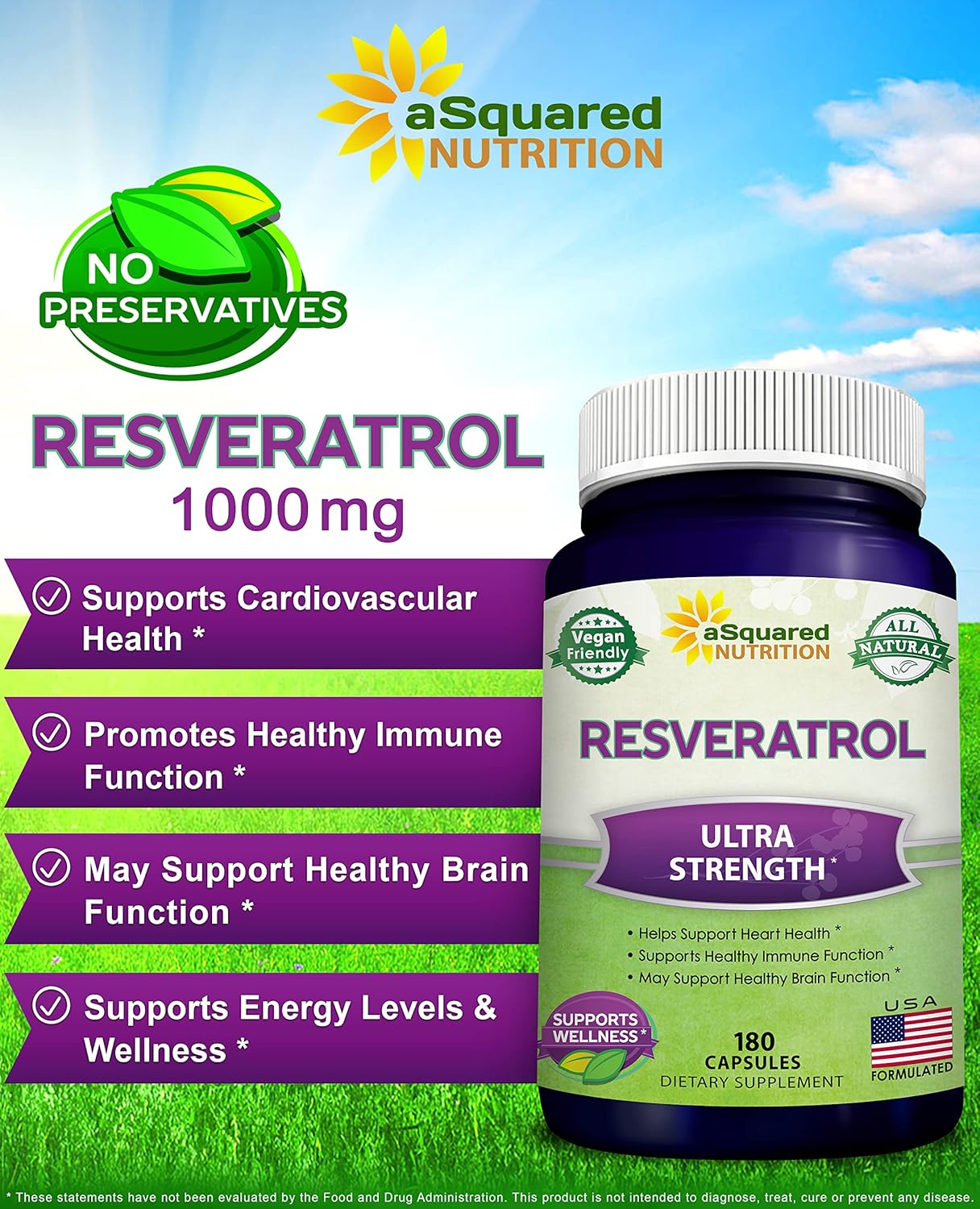 Resveratrol 1000mg Max Strength (180 Capsules) - aSquared Nutrition