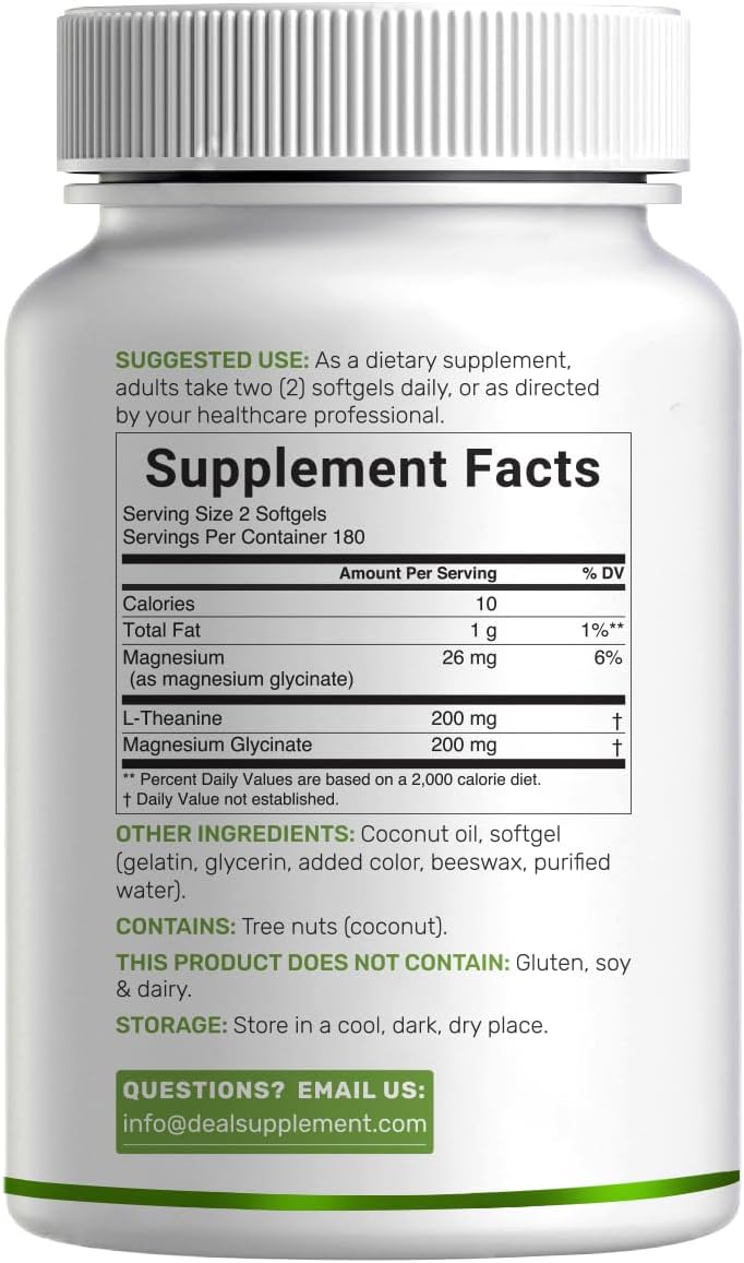 L-Teanina 200mg (con Glicinato de Magnesio 200mg y Aceite de Coco) - Deal Supplement