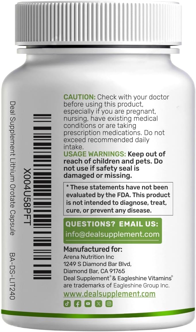 Orotato de Litio 5mg (Altamente Biodisponible) - Deal Supplement