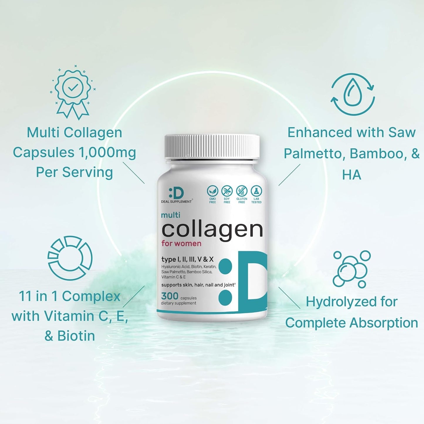 Multi Colágeno /Tipo I,II,III,V,X) para Mujeres - Deal Supplement