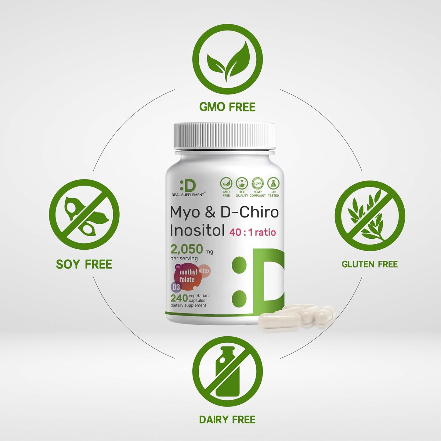 Myo & D-Chiro Inositol 2050mg (con Metilfolato y D3) - Deal Supplement