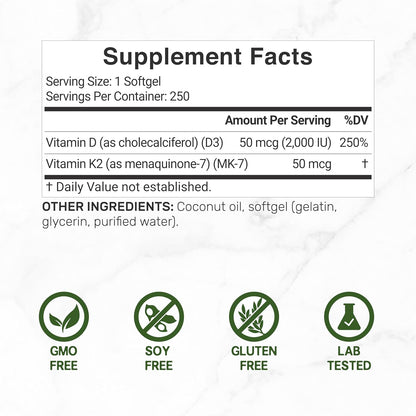 D3 + K2 2,000iu - Deal Suplement 250softgel