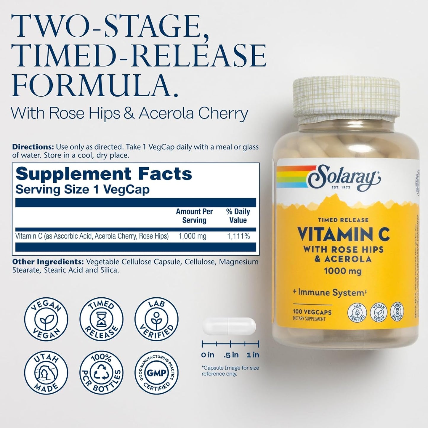 Vitamin C 1000mg - w/Rose HIPS and Acerola - Solaray