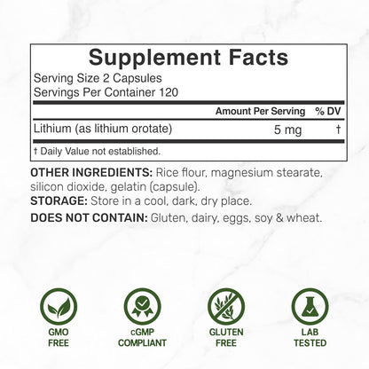Orotato de Litio 5mg (Altamente Biodisponible) - Deal Supplement