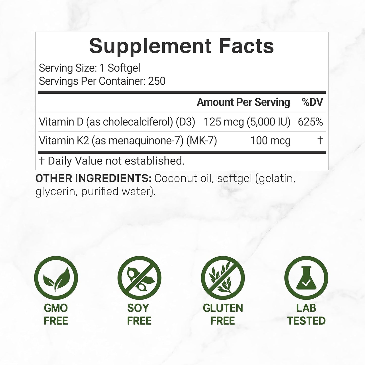 D3 + K2 5,000iu - Deal Suplement 250softgel
