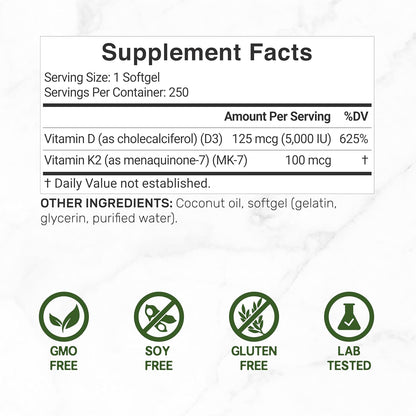 D3 + K2 5,000iu - Deal Suplement 250softgel