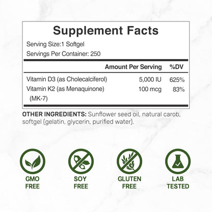 D3 + K2 2 en 1 support - Deal Supplement - 250 softgel