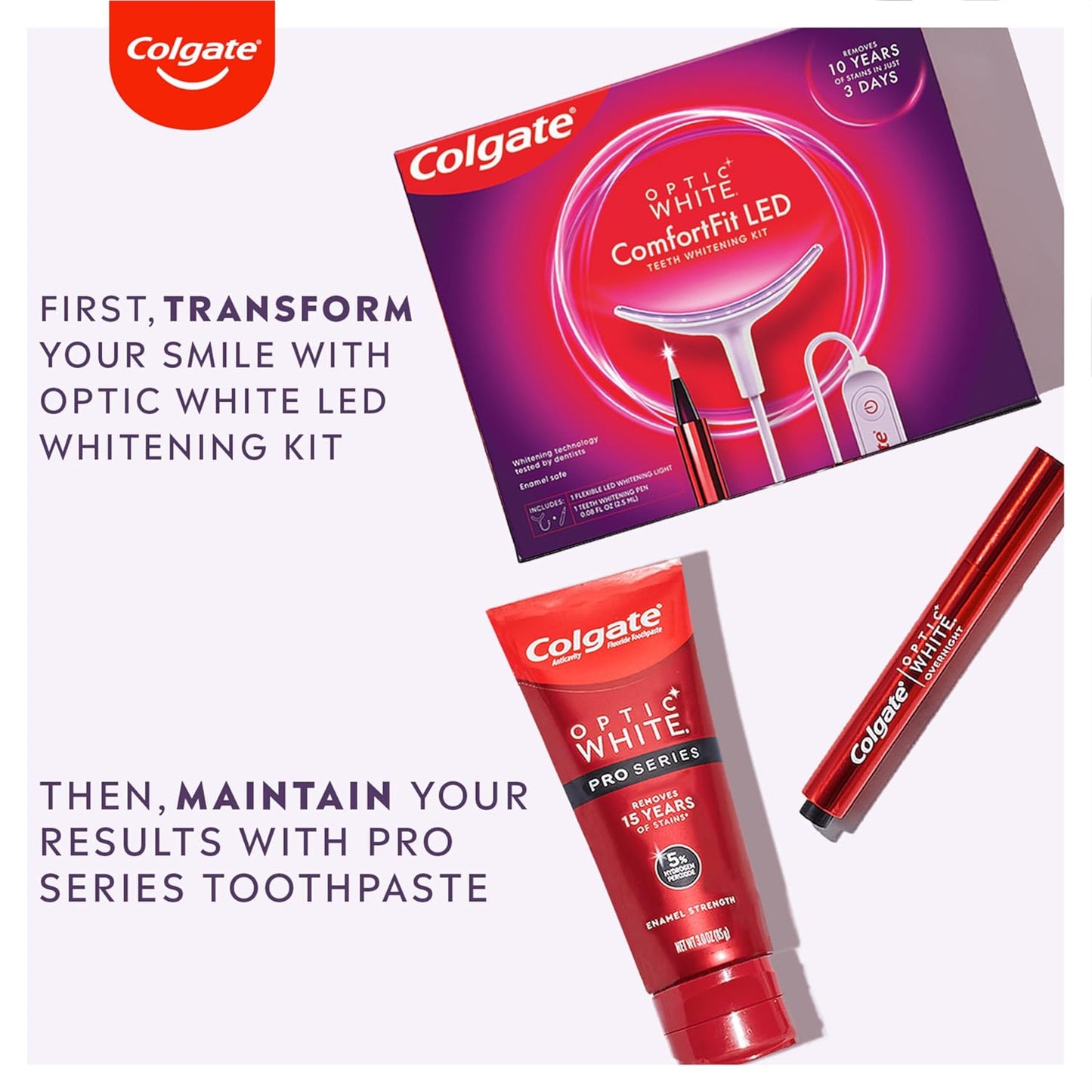 White ComfortFit Teeth Whitening Kit with LED Light and Whitening Pen - Colgate