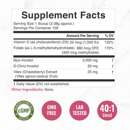 Polvo Myo & D-Chiro Inositol para Mujeres (Folato, Vitamina D3 y Vitex) - Deal Supplement