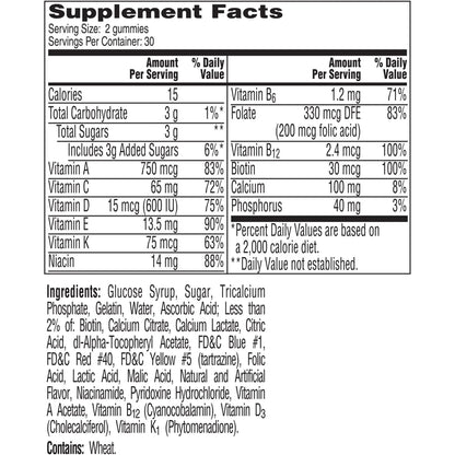 One A Day VitaCraves Adolescente - Gomitas Multivitamínicas con Vitaminas a, c, e, b3, b6, b12, Calcio y Vitamina D, 60 Uds