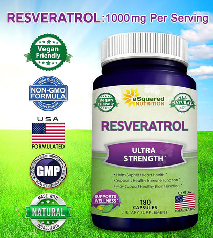 Resveratrol 1000mg Max Strength (180 Capsules) - aSquared Nutrition