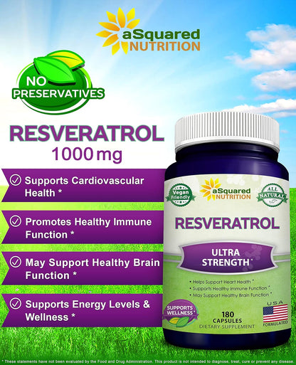 Resveratrol 1000mg Max Strength (180 Capsules) - aSquared Nutrition