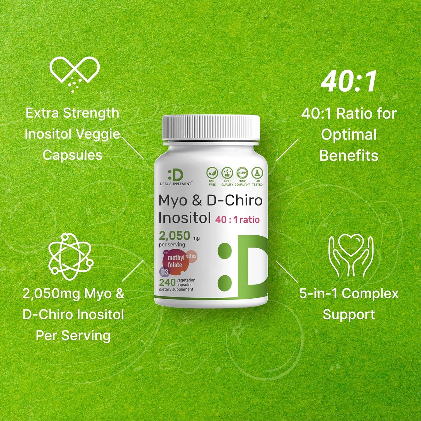Myo & D-Chiro Inositol 2050mg (con Metilfolato y D3) - Deal Supplement