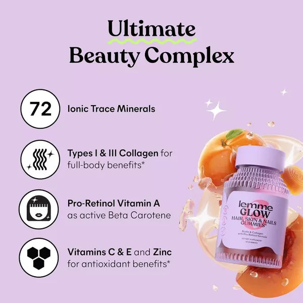Lemme Glow Collagen Hair Skin & Nails - 60 Gummies