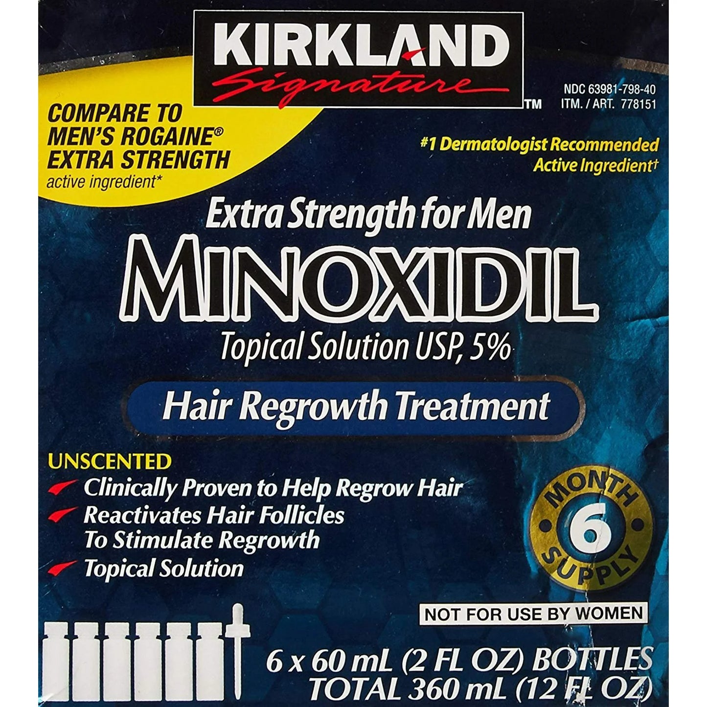 Minoxidil Extra Strength for Men 6 x 60ml - KIRKLAND