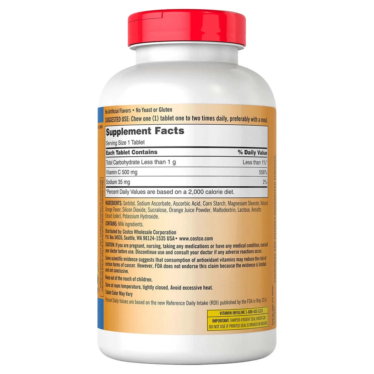 Vitamina C 500mg, (masticable) - Kirkland